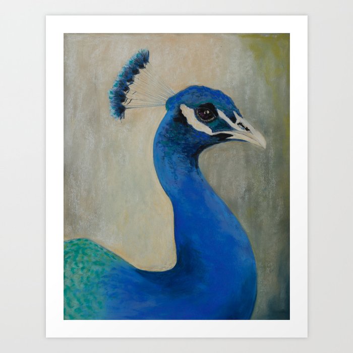 Blue Peacock Bird, Pastel on Pastelmat Paper, Wall Art, Unique Piece,  Pastel Drawing, Animal Wall Art, Animal Portrait, Blue, Green 