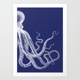 Half Octopus (Right Side) | Vintage Octopus | Diptych | Navy Blue and White | Art Print