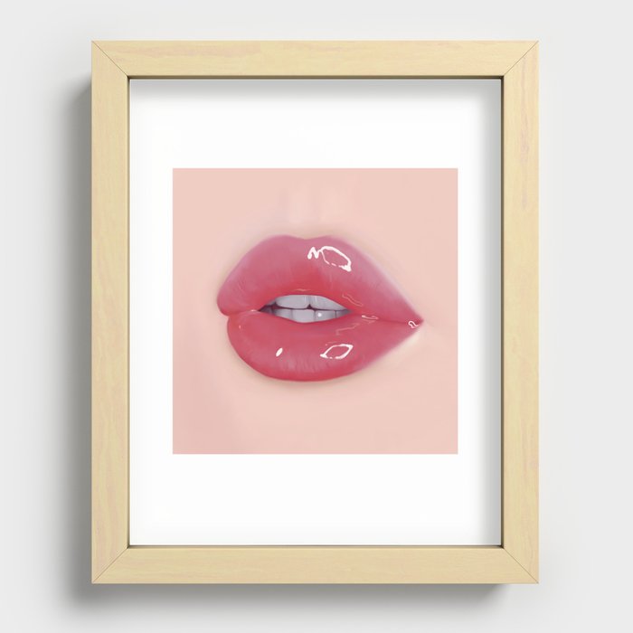 Red Glossy Lips Recessed Framed Print