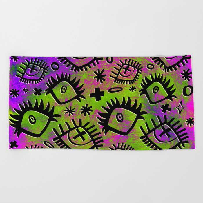 Alternative Trippy Eye Pattern Neon Beach Towel