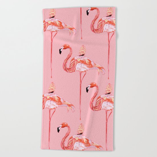 Flamingo & Sea Beach Towel