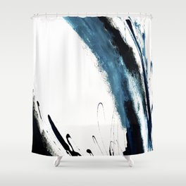 Reykjavik: a pretty and minimal mixed media piece in black, white, and blue Shower Curtain