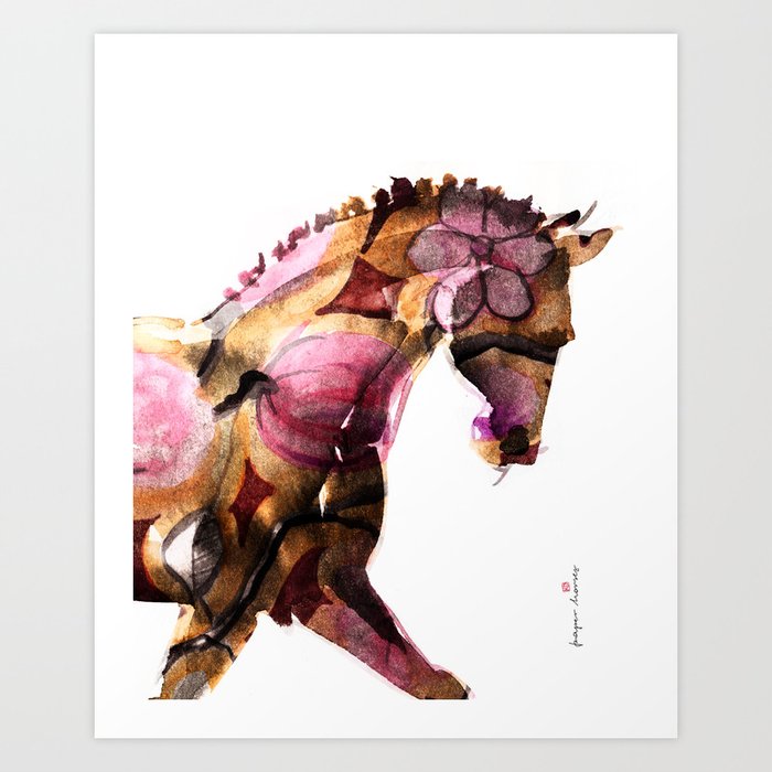 Horse (Chinese Roses) Art Print