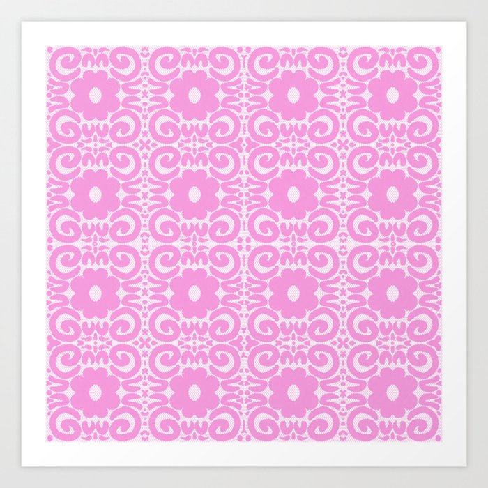 Spring Retro Daisy Lace Pink on White Art Print