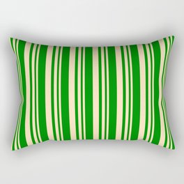 [ Thumbnail: Beige and Green Colored Lined/Striped Pattern Rectangular Pillow ]