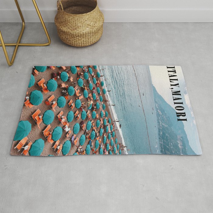 Italy Blue Maiori Beach And Umbrellas Rug