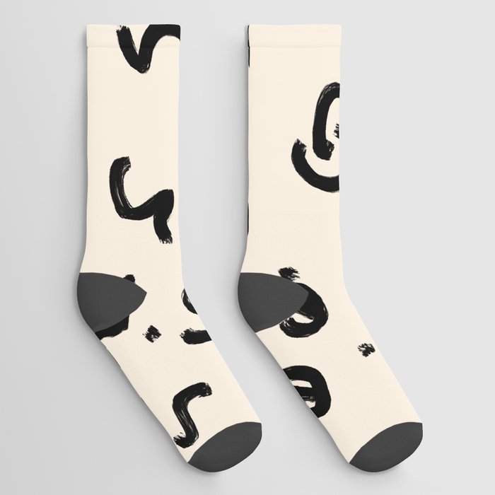 Cream and Black Aesthetic Socks
