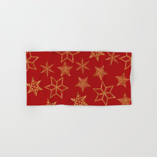 Snowflakes Red And Gold Hand & Bath Towel