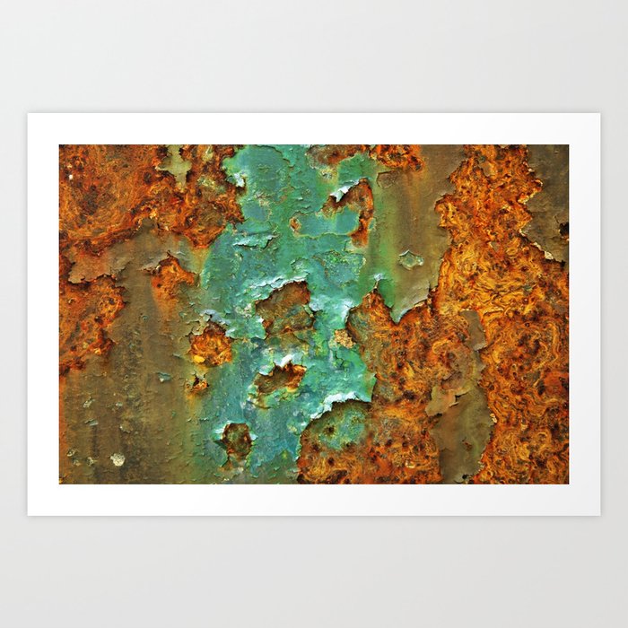Rust And Deep Aqua Blue Abstract Art Print By