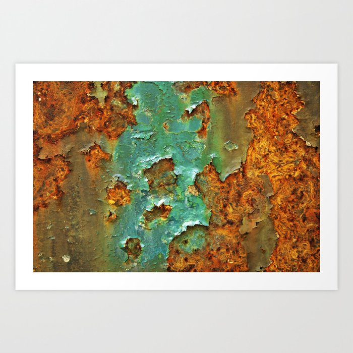 Rust and Deep Aqua Blue Abstract Art Print