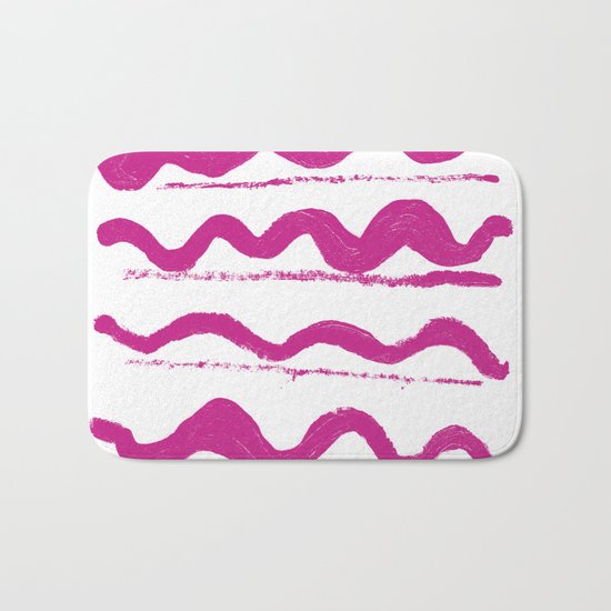 Simply hand-painted pink stripes on white background 1-Mix and Match Bath Mat