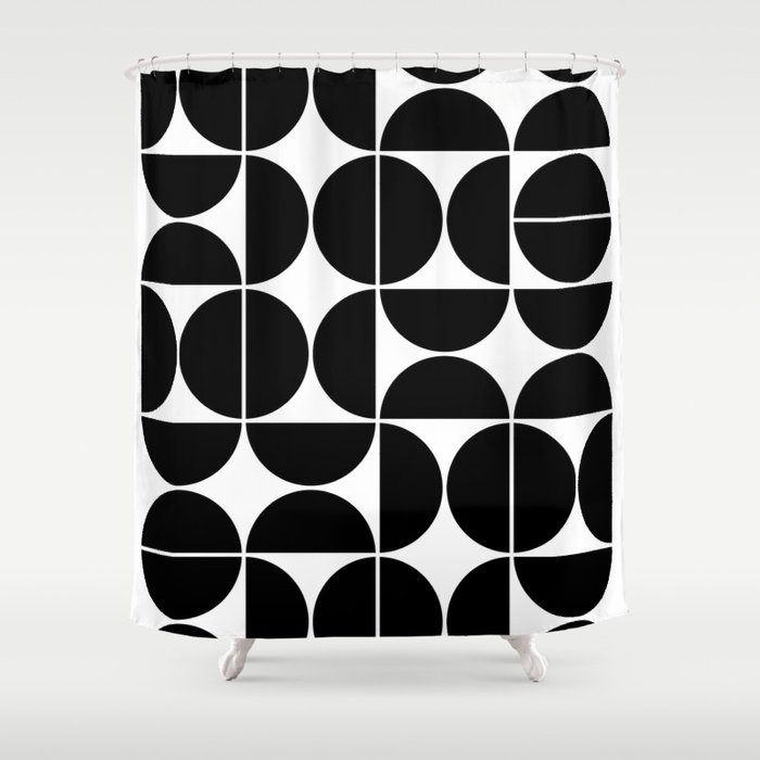 Mid Century Modern Geometric 04 Black Shower Curtain by The Old Art Studio