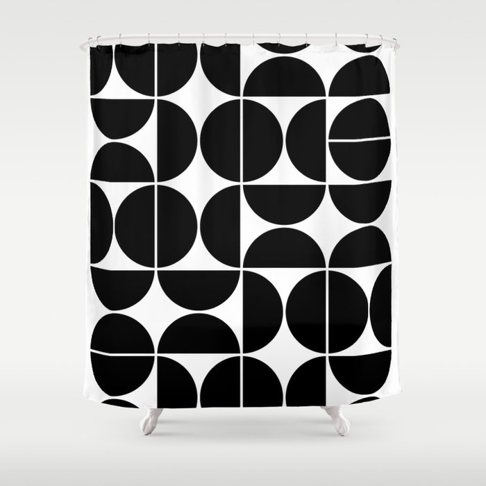 Mid Century Modern Geometric 04 Black Shower Curtain By