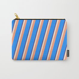 [ Thumbnail: Dark Slate Blue, Beige, Light Salmon & Blue Colored Pattern of Stripes Carry-All Pouch ]