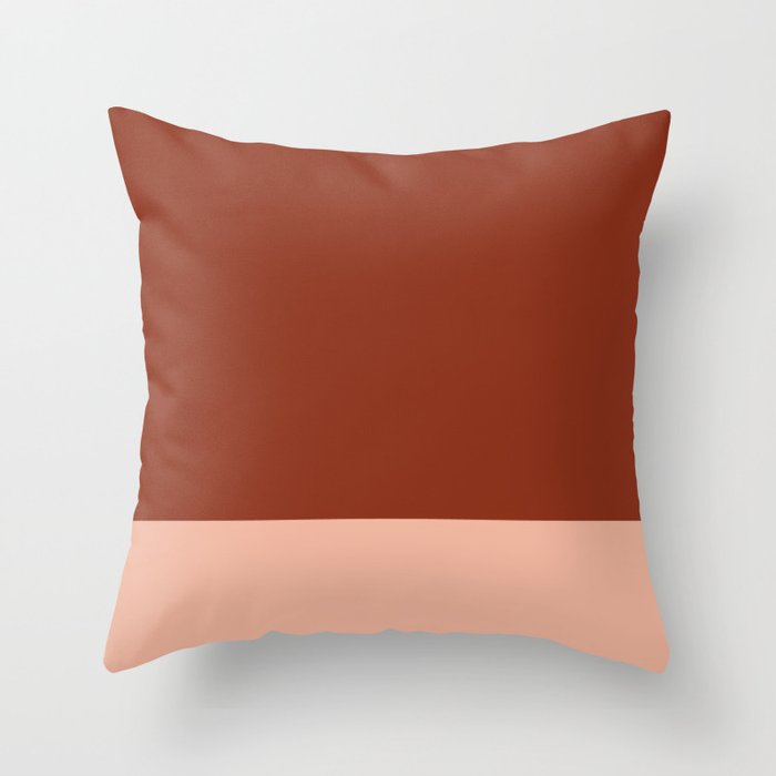 Rich Maroon Rust and Pale Salmon Color Block Throw Pillow