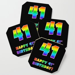 [ Thumbnail: HAPPY 41ST BIRTHDAY - Multicolored Rainbow Spectrum Gradient Coaster ]