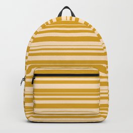 [ Thumbnail: Goldenrod and Bisque Colored Striped/Lined Pattern Backpack ]
