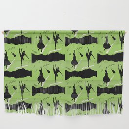 Two ballerina figures in black on green paper Wall Hanging