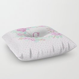 Monogram E - cute girls purple florals flower wreath, lilac florals, baby girl, baby blanket Floor Pillow