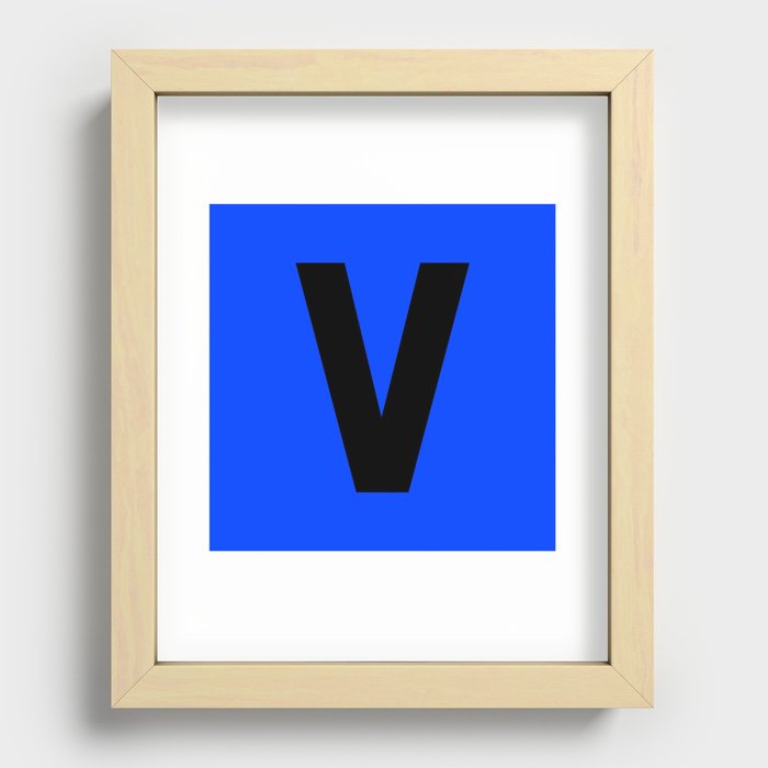 Letter V (Black & Blue) Recessed Framed Print