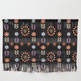Retro Black Floral Abstract Pattern Wall Hanging