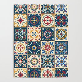 Moroccan Tiles Pattern Multicolor Poster
