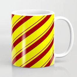 [ Thumbnail: Dark Red and Yellow Colored Lines/Stripes Pattern Coffee Mug ]