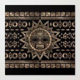 Aztec Sun God Gold and Black Canvas Print