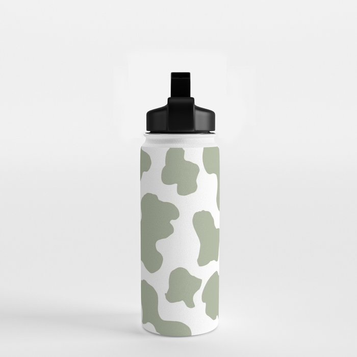 Sage Green Cow Print Aesthetic Pattern Water Bottle by lizziereadingart