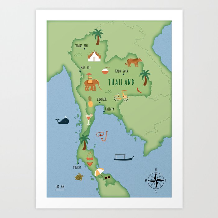Illustrated map of Thailand Art Print