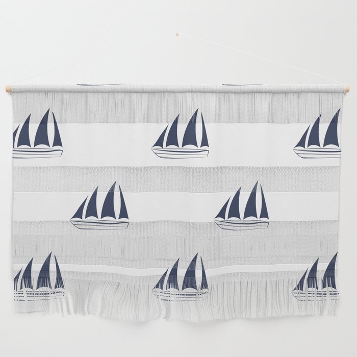Navy Blue Sailboat Pattern Wall Hanging