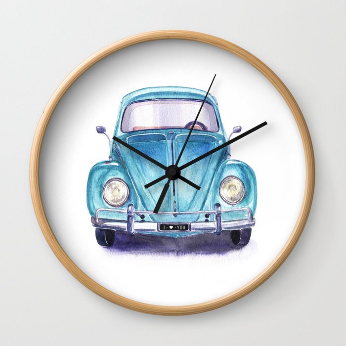 Vintage blue car Wall Clock