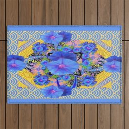 BLUE MORNING GLORIES PATTERN ABSTRACT ART Outdoor Rug