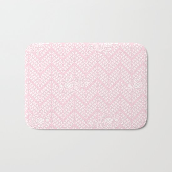 Pink Chevron Floral Bath Mat