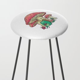 Cottage Core Frog Knitting under Mushroom Counter Stool