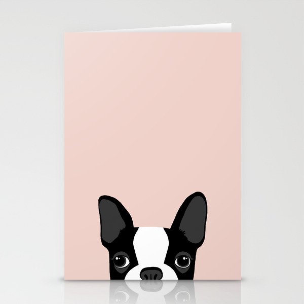 Boston Terrier Peek - Black on Pale Pink Stationery Cards