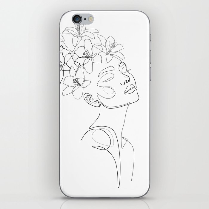 Lily Beauty / Floral girl portrait drawing iPhone Skin