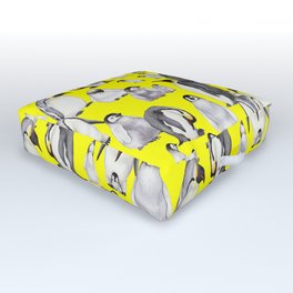 Bright yellow joyful penguins family Outdoor Floor Cushion