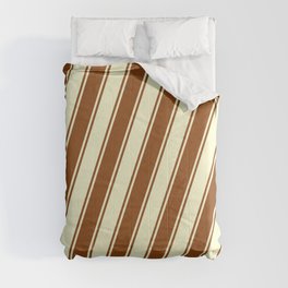 [ Thumbnail: Brown and Light Yellow Colored Striped Pattern Comforter ]