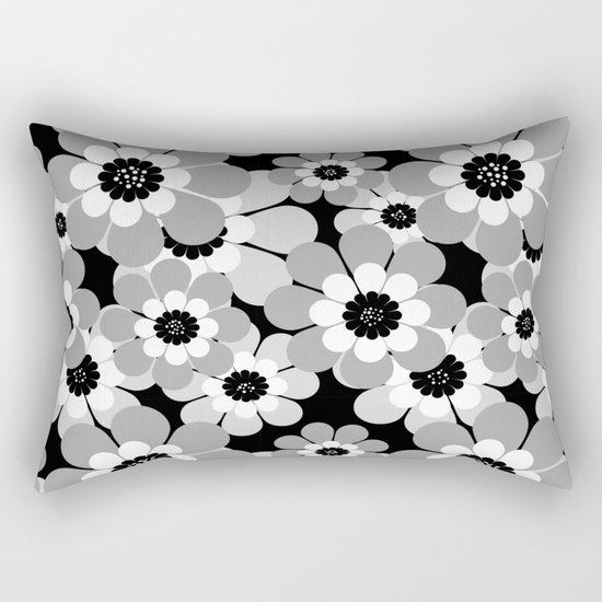 The floral pattern . black, grey , white . Rectangular Pillow