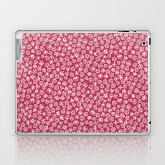 Small lace flowers white on dark pink Laptop & iPad Skin