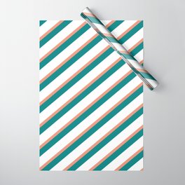 [ Thumbnail: Dark Salmon, Teal & White Colored Lines Pattern Wrapping Paper ]