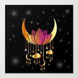 Mystic flower of life dreamcatcher with moons and stars Canvas Print