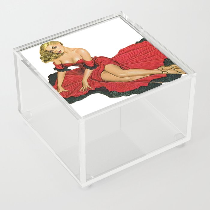 Sexy Blonde Pin Up With Red Dress Vintage Tango Spanish Acrylic Box