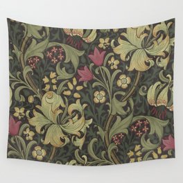 William Morris Vintage Golden Lily Black Charcoal Olive Green Wall Tapestry