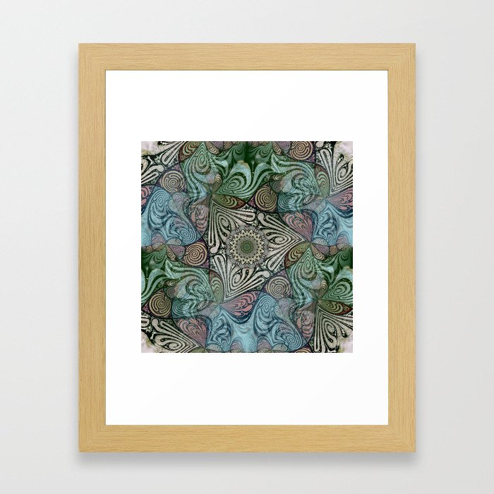 Labyrinth Mandala Blue Green Grey Framed Art Print