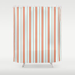 [ Thumbnail: Dark Salmon & Light Cyan Colored Lines/Stripes Pattern Shower Curtain ]