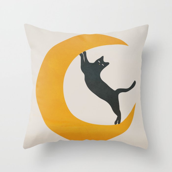 Moon and Cat Throw Pillow