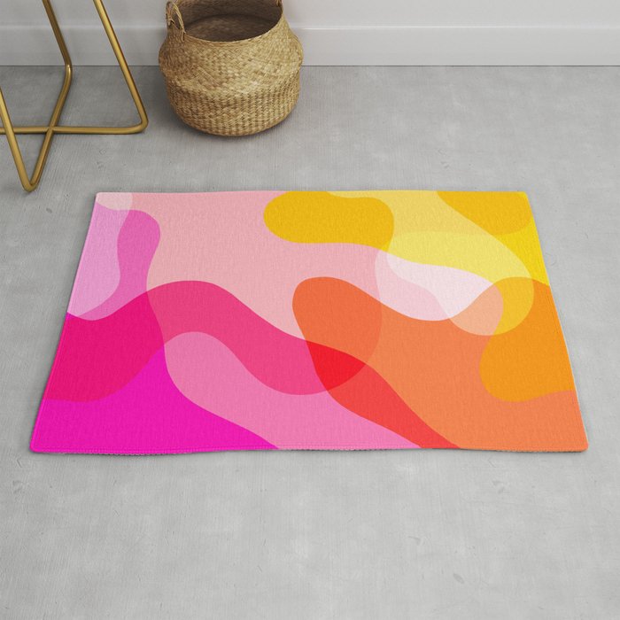 Abstract Yellow Pink Colorful Organic Shapes Rug