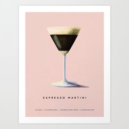 Espresso Martini Pastel Aesthetic Retro Cocktail Bar Art Recipe Vintage Art Print